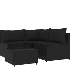vidaXL 4-tlg. Garten-Lounge-Set mit Kissen Schwarz Poly Rattan