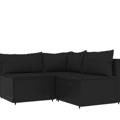 vidaXL 4-tlg. Garten-Lounge-Set mit Kissen Schwarz Poly Rattan