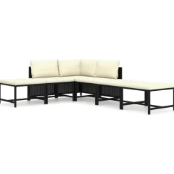 vidaXL 6-tlg. Garten-Lounge-Set mit Kissen Poly Rattan Schwarz