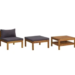 vidaXL 3-tlg. Garten-Lounge-Set mit Dunkelgrauen Kissen Akazienholz