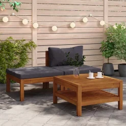 vidaXL 3-tlg. Garten-Lounge-Set mit Dunkelgrauen Kissen Akazienholz