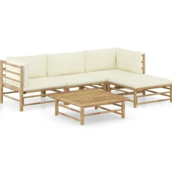 vidaXL 5-tlg. Garten-Lounge-Set mit Cremeweißen Kissen Bambus