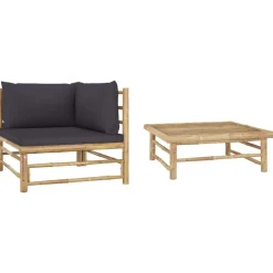 vidaXL 2-tlg. Garten-Lounge-Set mit Dunkelgrauen Kissen Bambus