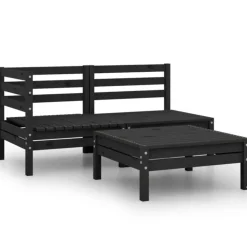 vidaXL 3-tlg. Garten-Lounge-Set Massivholz Kiefer Schwarz