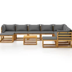 vidaXL 11-tlg. Garten-Lounge-Set mit Auflagen Massivholz Akazie