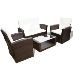 vidaXL 4-tlg. Garten-Lounge-Set mit Kissen Poly Rattan Braun