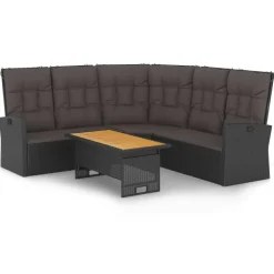 vidaXL 2-tlg. Garten-Lounge-Set mit Kissen Schwarz Poly Rattan