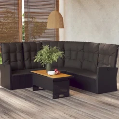 vidaXL 2-tlg. Garten-Lounge-Set mit Kissen Schwarz Poly Rattan