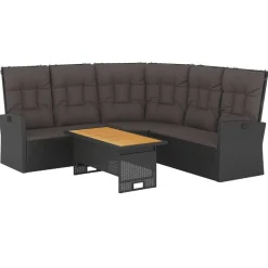 vidaXL 2-tlg. Garten-Lounge-Set mit Kissen Schwarz Poly Rattan