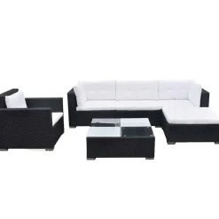 vidaXL 6-tlg. Garten-Lounge-Set mit Auflagen Poly Rattan Schwarz