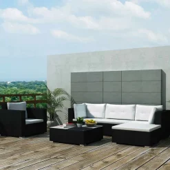 vidaXL 6-tlg. Garten-Lounge-Set mit Auflagen Poly Rattan Schwarz