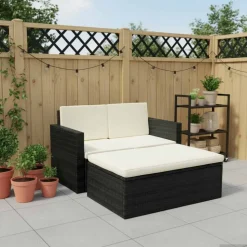 vidaXL 2-tlg. Garten-Lounge-Set mit Kissen Poly Rattan Schwarz