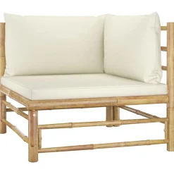 vidaXL 5-tlg. Garten-Lounge-Set mit Cremeweißen Kissen Bambus