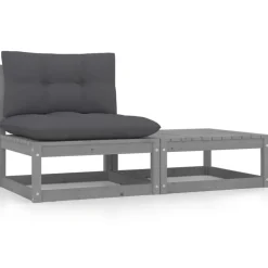 vidaXL 2-tlg. Garten-Lounge-Set mit Kissen Grau Kiefer Massivholz
