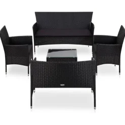 vidaXL 5-tlg. Garten-Lounge-Set mit Auflagen Poly Rattan Schwarz