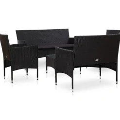 vidaXL 5-tlg. Garten-Lounge-Set mit Auflagen Poly Rattan Schwarz