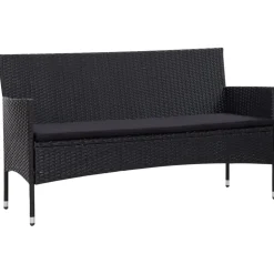 vidaXL 5-tlg. Garten-Lounge-Set mit Auflagen Poly Rattan Schwarz