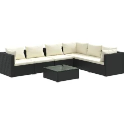 vidaXL 7-tlg. Garten-Lounge-Set mit Kissen Poly Rattan Schwarz