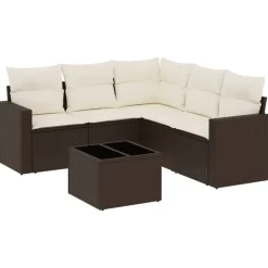 vidaXL 6-tlg. Garten-Sofagarnitur mit Kissen Braun Poly Rattan