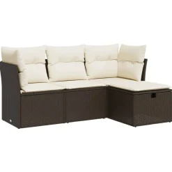 vidaXL 4-tlg. Garten-Sofagarnitur mit Kissen Braun Poly Rattan