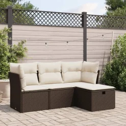 vidaXL 4-tlg. Garten-Sofagarnitur mit Kissen Braun Poly Rattan