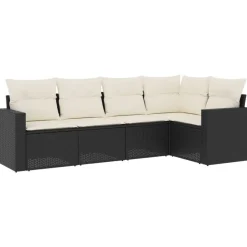 vidaXL 5-tlg. Garten-Sofagarnitur mit Kissen Schwarz Poly Rattan