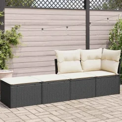 vidaXL 2-tlg. Garten-Sofagarnitur mit Kissen Schwarz Poly Rattan