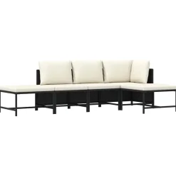 vidaXL 5-tlg. Garten-Sofagarnitur mit Auflagen Schwarz Poly Rattan