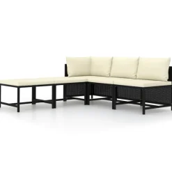 vidaXL 5-tlg. Garten-Sofagarnitur mit Auflagen Schwarz Poly Rattan
