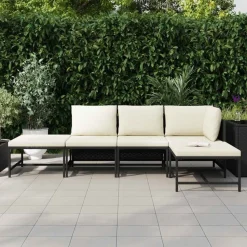 vidaXL 5-tlg. Garten-Sofagarnitur mit Auflagen Schwarz Poly Rattan
