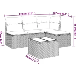 vidaXL 5-tlg. Garten-Sofagarnitur mit Kissen Schwarz Poly Rattan