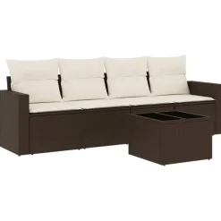vidaXL 5-tlg. Garten-Sofagarnitur mit Kissen Braun Poly Rattan