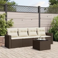 vidaXL 5-tlg. Garten-Sofagarnitur mit Kissen Braun Poly Rattan