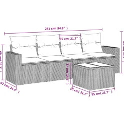 vidaXL 5-tlg. Garten-Sofagarnitur mit Kissen Braun Poly Rattan