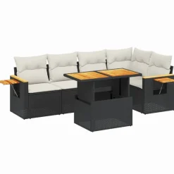 vidaXL 6-tlg. Garten-Sofagarnitur mit Kissen Schwarz Poly Rattan