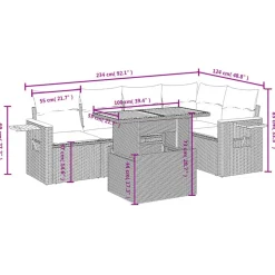 vidaXL 6-tlg. Garten-Sofagarnitur mit Kissen Schwarz Poly Rattan