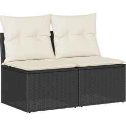 vidaXL 2-tlg. Garten-Sofagarnitur mit Kissen Schwarz Poly Rattan