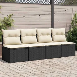 vidaXL 2-tlg. Garten-Sofagarnitur mit Kissen Schwarz Poly Rattan