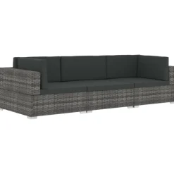 vidaXL 3-tlg. Garten-Sofagarnitur mit Auflagen Poly Rattan Grau