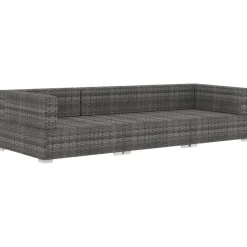 vidaXL 3-tlg. Garten-Sofagarnitur mit Auflagen Poly Rattan Grau