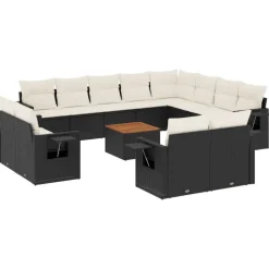 vidaXL 13-tlg. Garten-Sofagarnitur mit Kissen Schwarz Poly Rattan