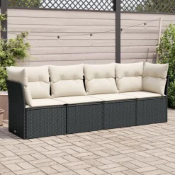 vidaXL 4-tlg. Garten-Sofagarnitur mit Kissen Schwarz Poly Rattan