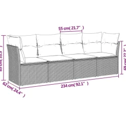 vidaXL 4-tlg. Garten-Sofagarnitur mit Kissen Schwarz Poly Rattan
