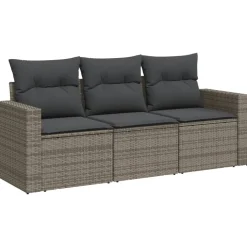 vidaXL 3-tlg. Garten-Sofagarnitur mit Kissen Grau Poly Rattan