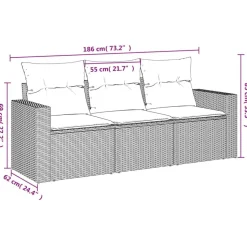 vidaXL 3-tlg. Garten-Sofagarnitur mit Kissen Grau Poly Rattan