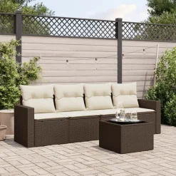 vidaXL 5-tlg. Garten-Sofagarnitur mit Kissen Braun Poly Rattan