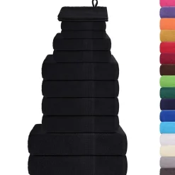 vidaXL 12-tlg. Handtuch-Set FROGN Schwarz 360 g/m²