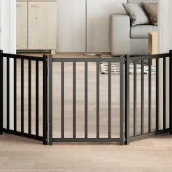 vidaXL 3-tlg. Hundetor Faltbar Schwarz 150 cm Massivholz Tanne