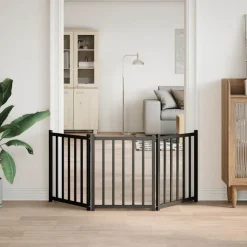 vidaXL 3-tlg. Hundetor Faltbar Schwarz 150 cm Massivholz Tanne