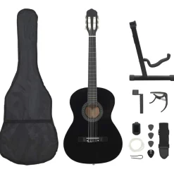 vidaXL 12-tlg. Klassikgitarren-Set für Anfänger Schwarz 4/4 39"